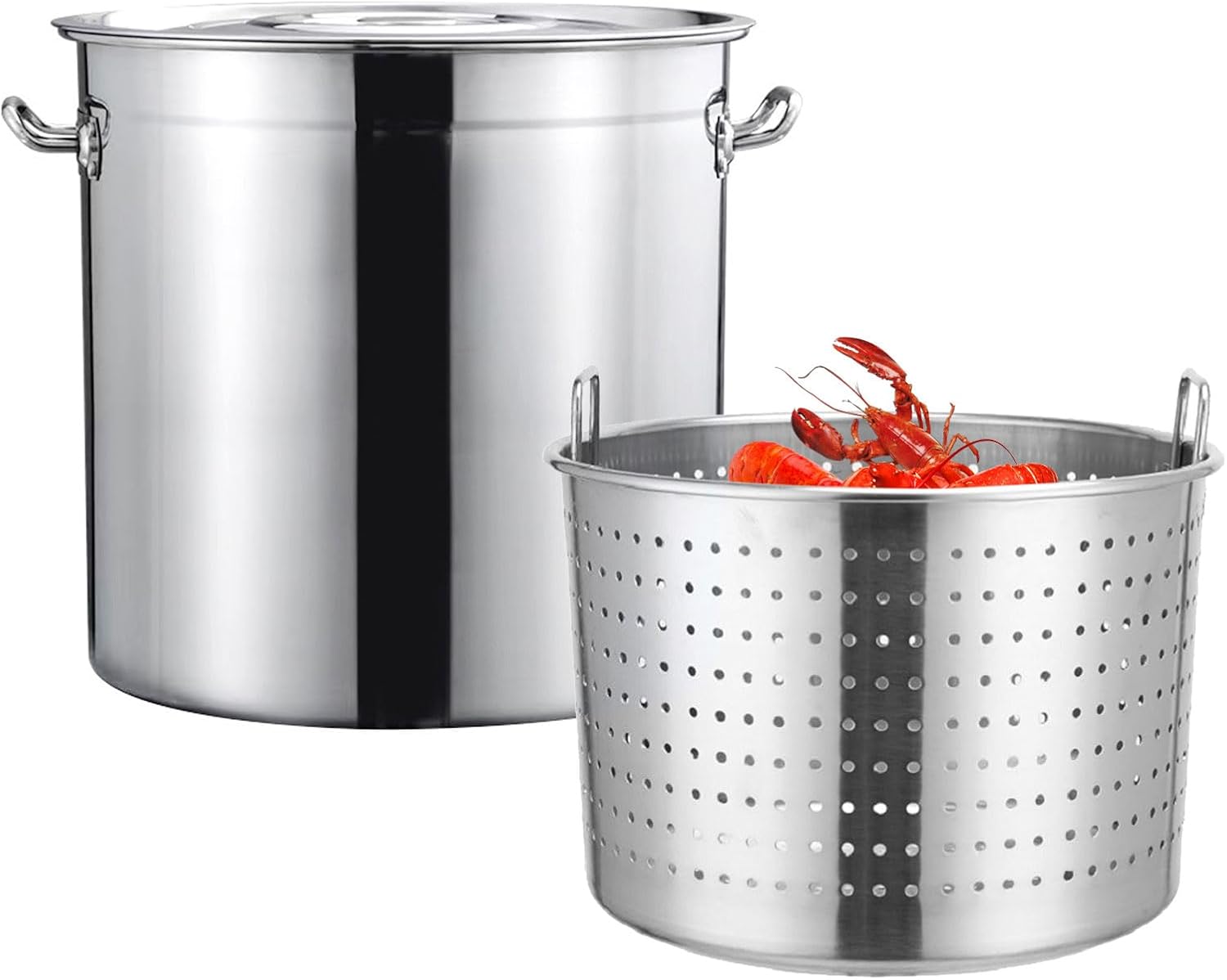 Sturdy Stainless Steel Stockpot with Basket Deep Fry Soup Seafood Made Easy