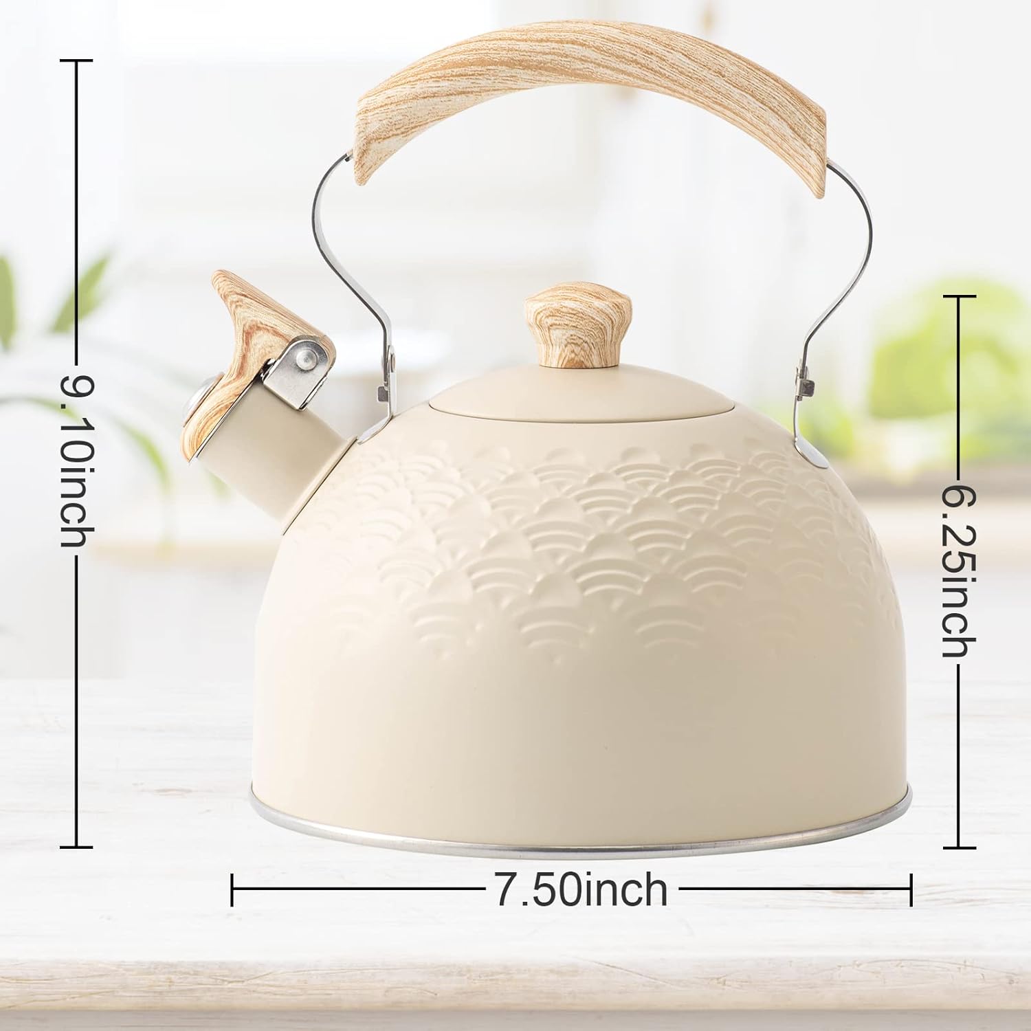 Whistling Stainless Steel Tea Kettle with Wood Handle