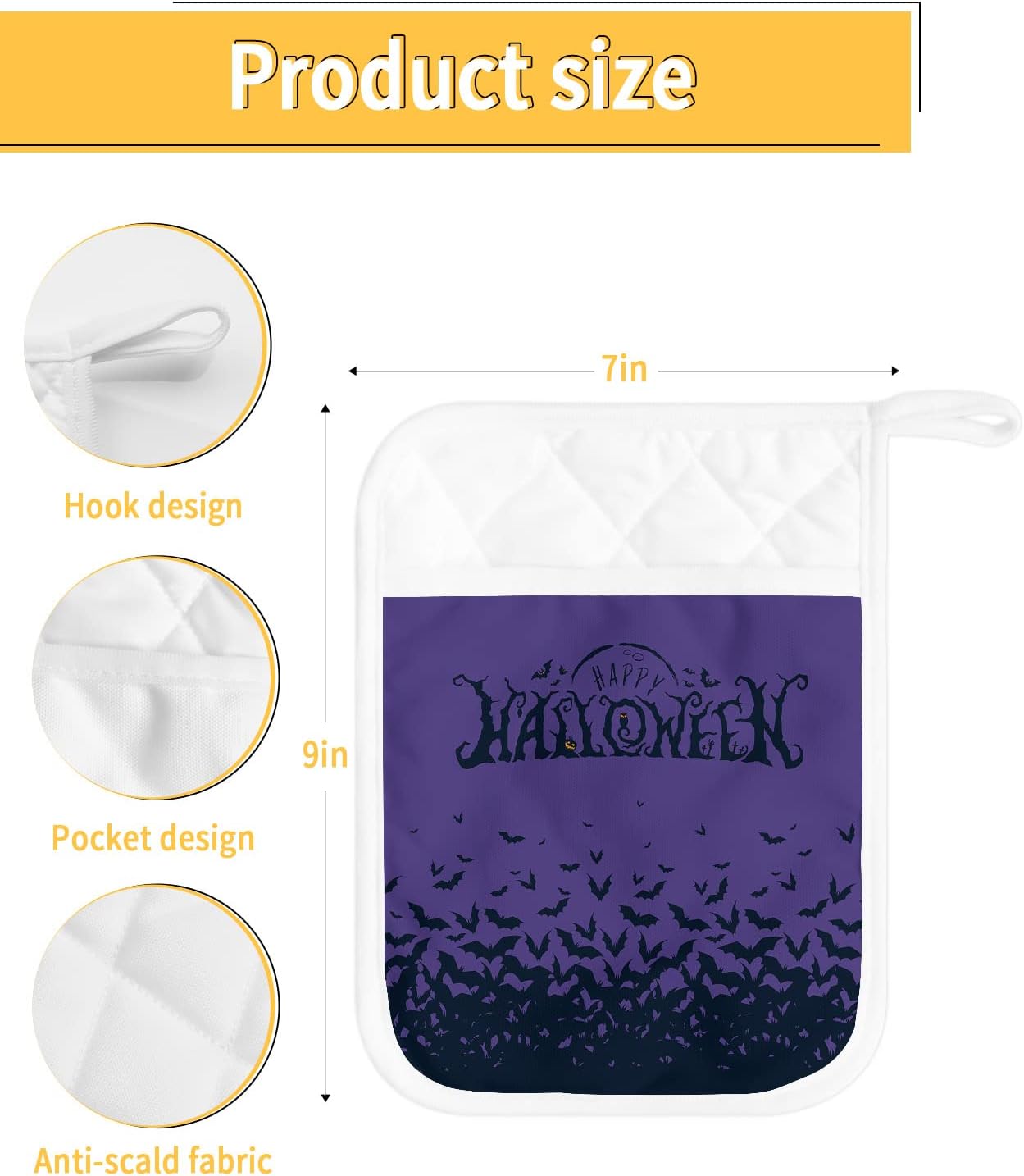 Halloween Spooky Bat 5-Piece Pot Holder Set