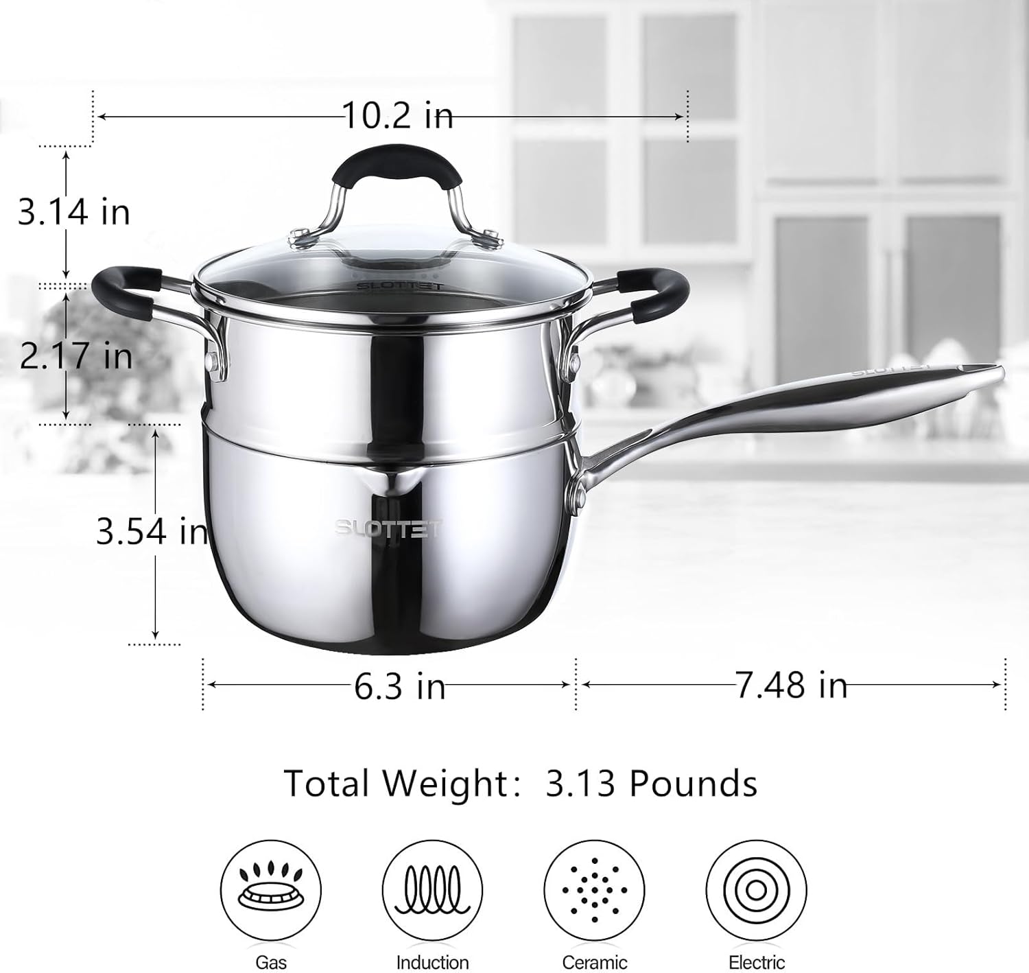 Tri-Ply Steel Saucepan with Steamer