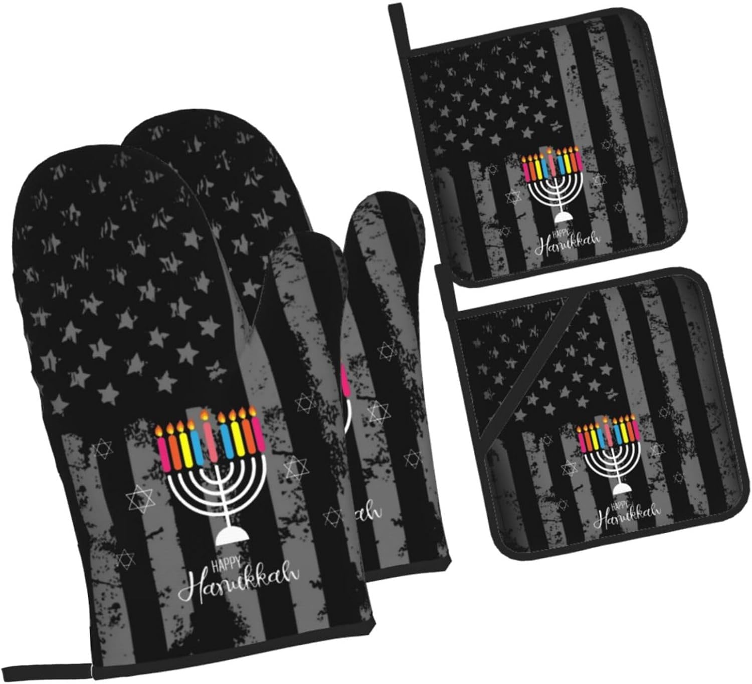 Happy Hanukkah 2023 Oven Mitts and Pot Holders Set - Heat Resistant Kitchen Essentials