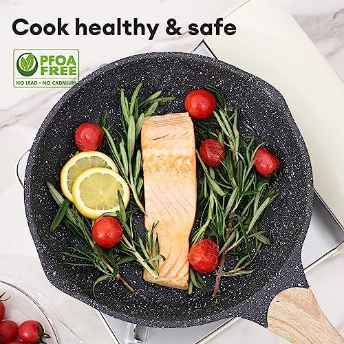 JEETEE 6-Piece Nonstick Frying Pan Set with Lid Grey