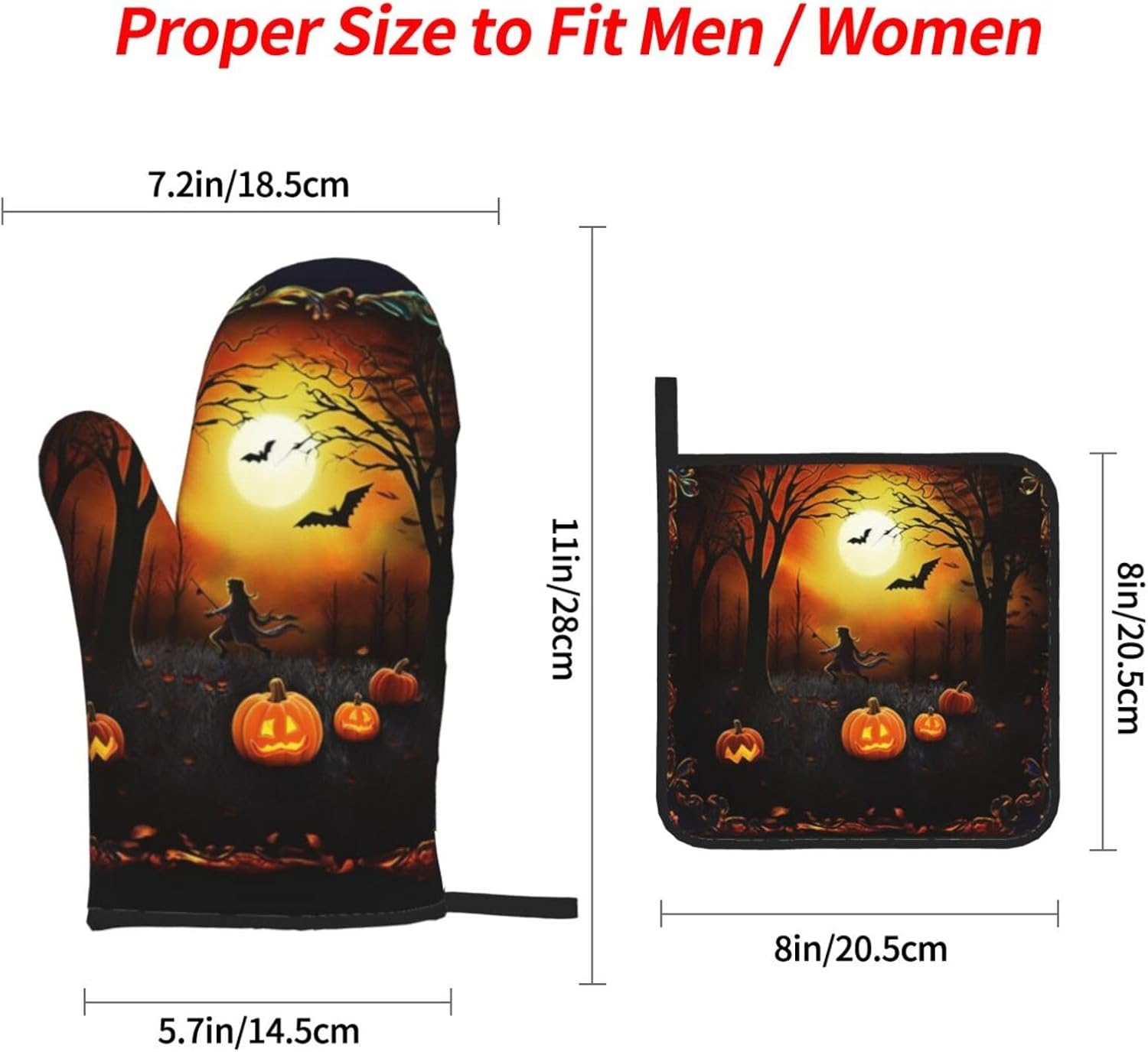 Halloween Party Oven Mitts Heat-Resistant Gloves with Built-In Potholders