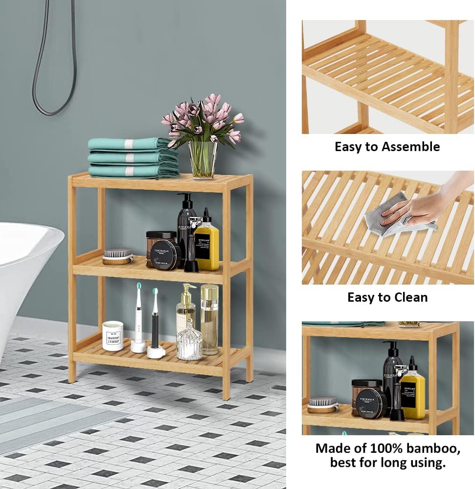 3-Tier Bamboo Freestanding Shelf Unit for Bathroom Kitchen Living Room Office