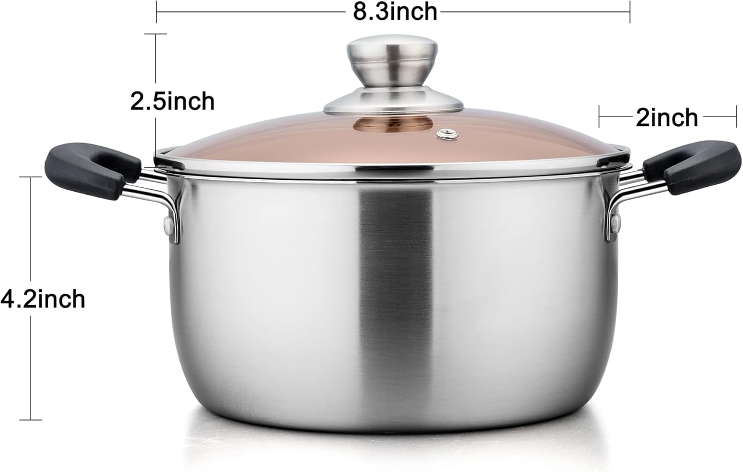 TeamFar 3 Quart Stainless Steel Stock Pot with Tempered Glass Lid
