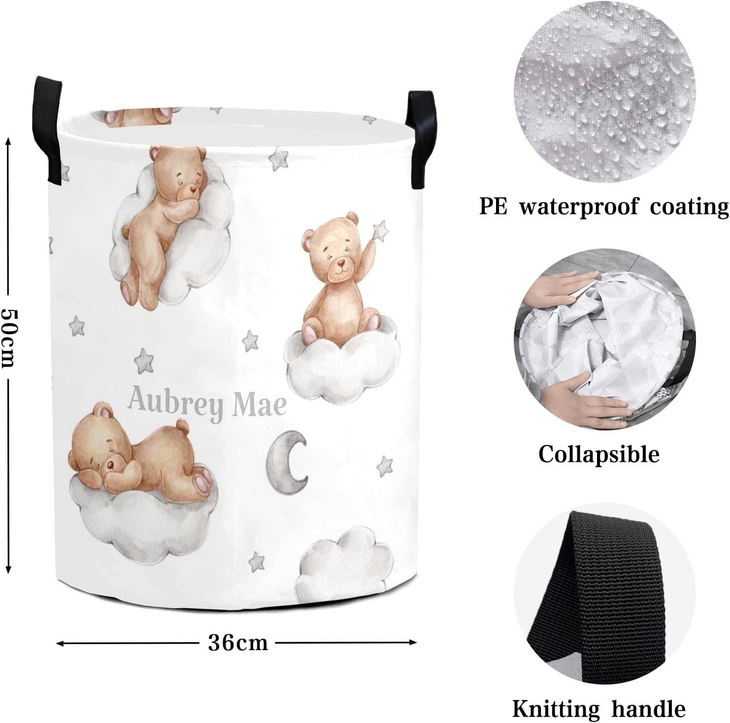 Watercolor Bear Moon Stars Laundry Basket Organizer