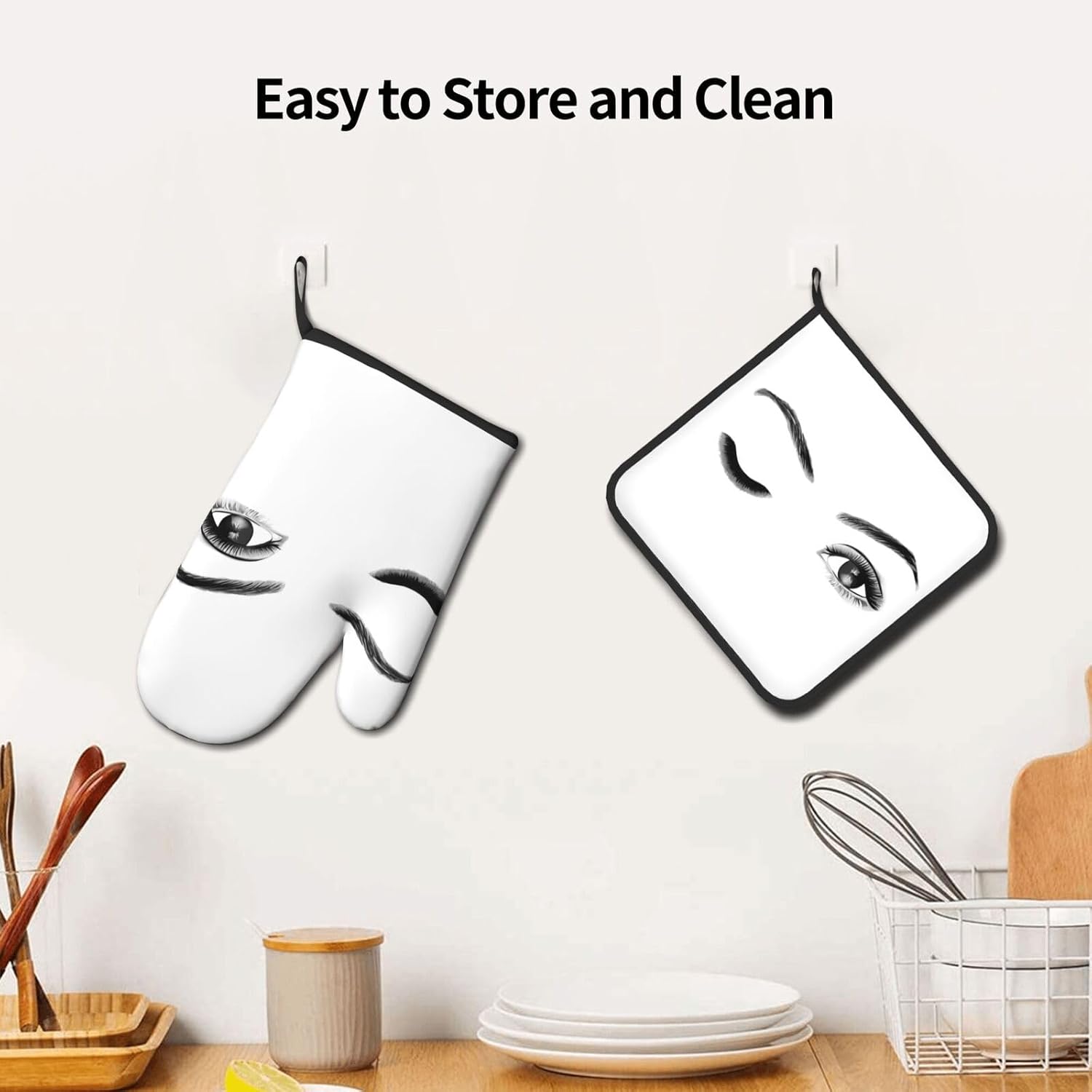 Eyelash Printed Oven Mitts and Pot Holders 2-Piece Set