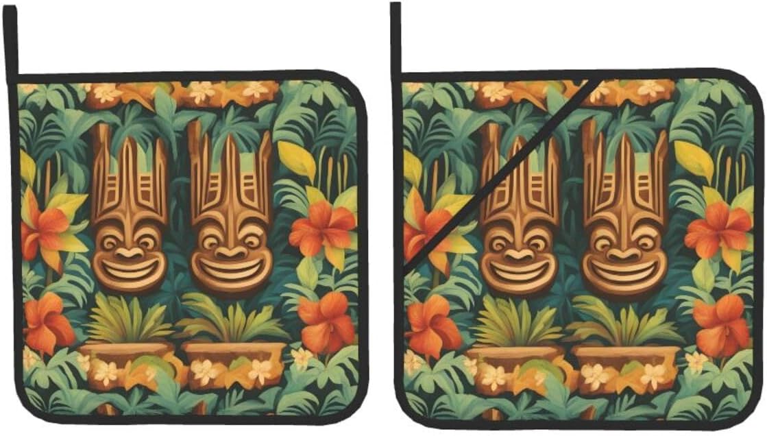 Aloha Tiki 2-Piece Heat-Resistant Potholders BBQ for Cooking Grilling