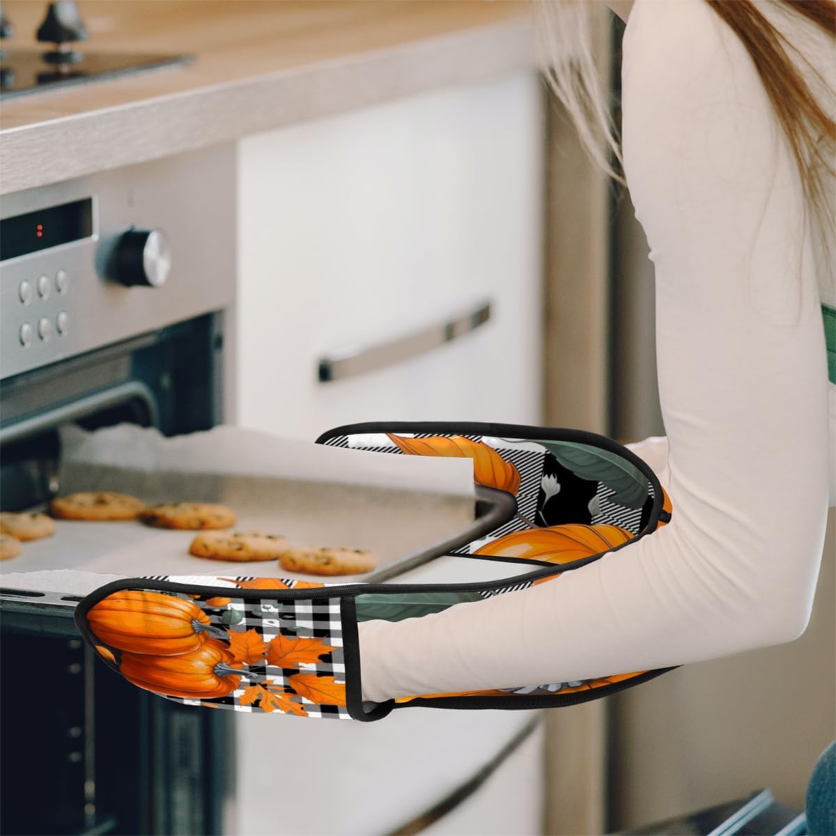 Halloween Halloween Plastic pumpkin checkered double ovenmitts
