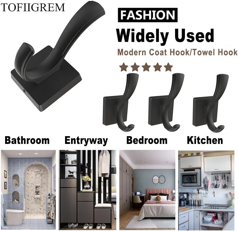 Welcome toTOFIIGREM - Heavy Duty Black Towel Hook for Bathroom Coats Key Hangers