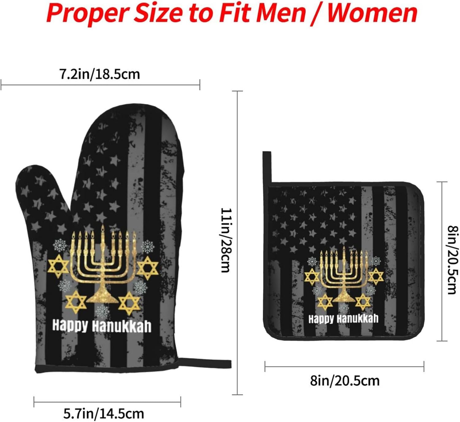 Rqwaaed Happy Hanukkah Oven mitt Set 4-Piece Heatresistant
