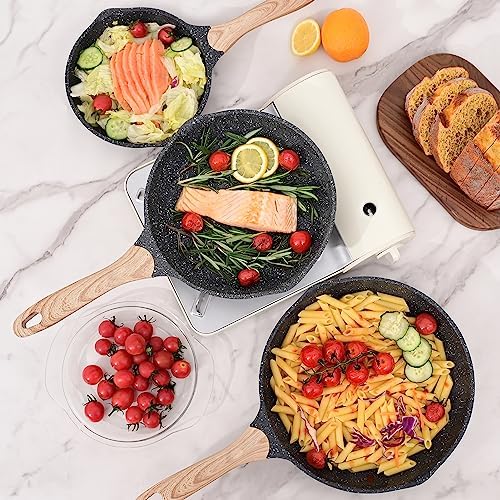 JEETEE 6-Piece Nonstick Frying Pan Set with Lid Grey