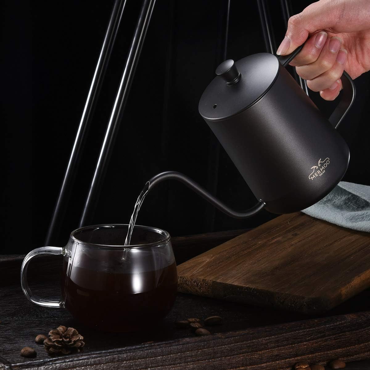 MERMOO YILAN Gooseneck Coffee Kettle 21oz Silver