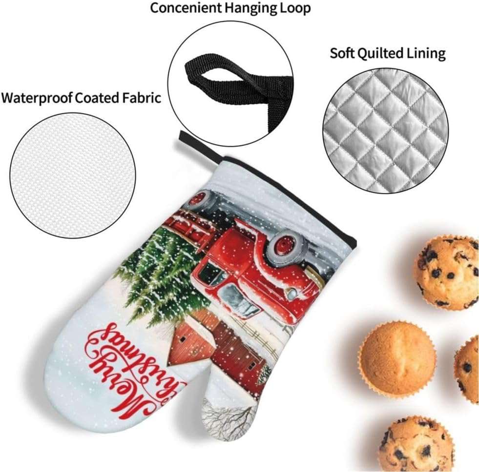Merry Christmas 4-Piece Pot Holder Oven Mitt Set