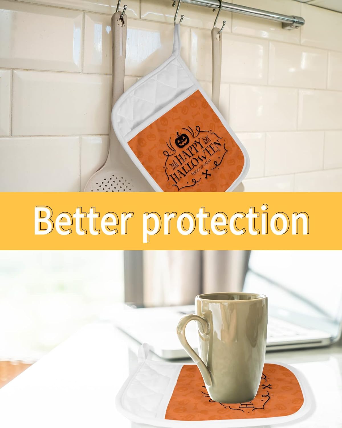 Hilarious Halloween Orange Pot Holders Set