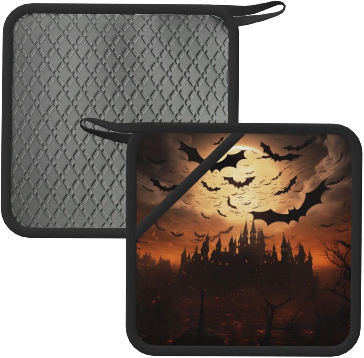 2PCS Pot Holder Set 500F Halloween Flying Bats