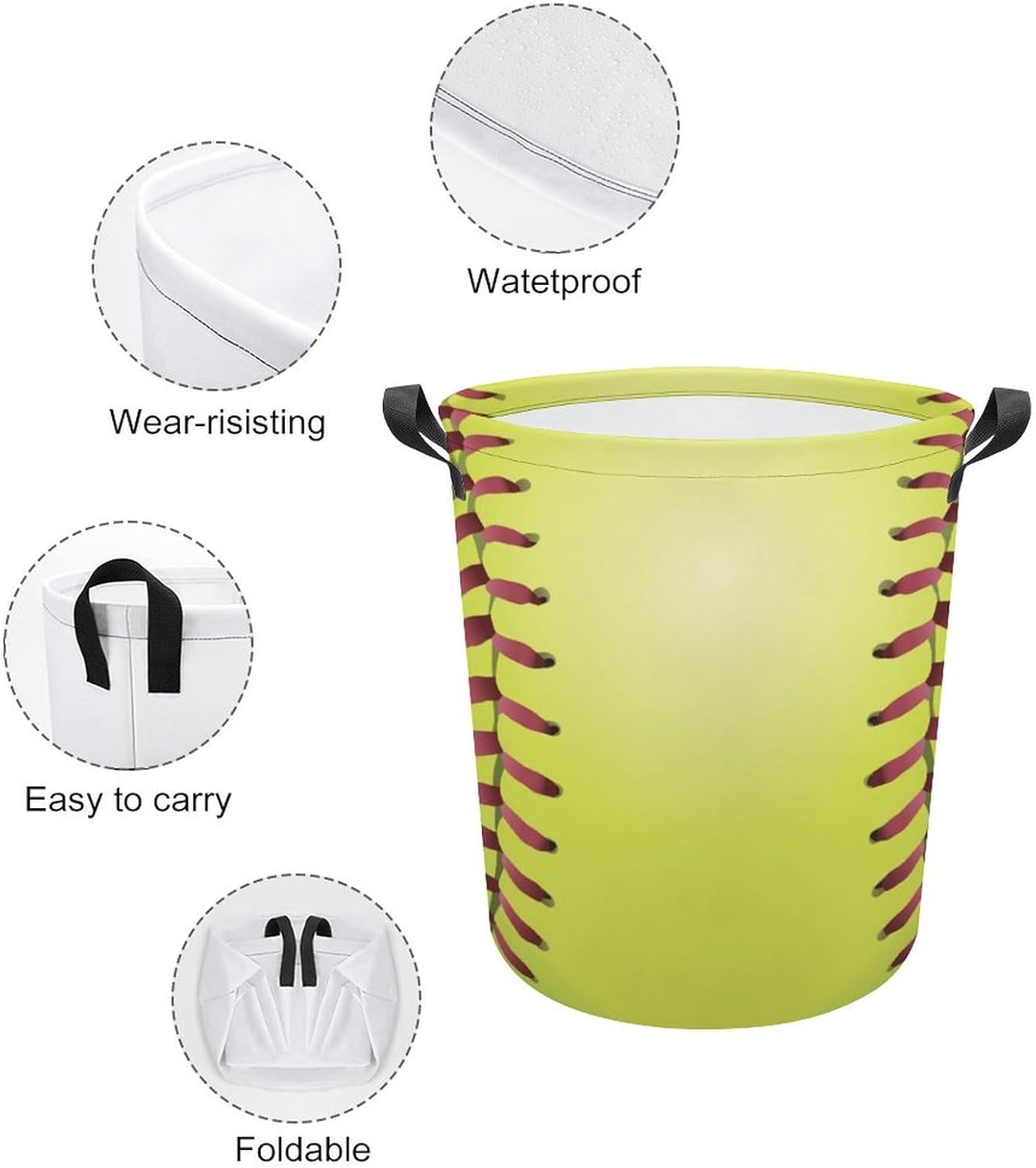 Softball Laces Yellow Waterproof Laundry Basket Organizer
