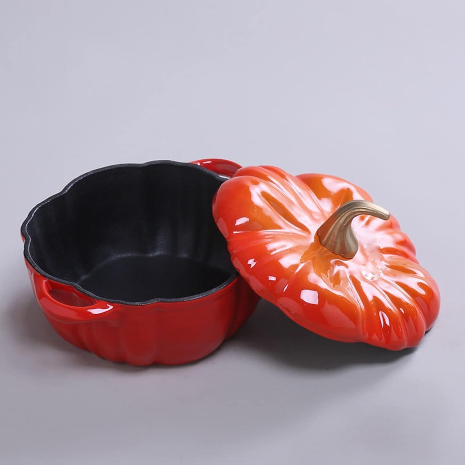 Enameled Cast Iron Casserole Pot in Pumpkin Shape Dutch Oven with Lid