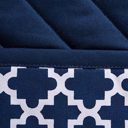 DII Lattice Basics Collection Potholder Oven Mitt Set Nautical Blue 2 Piece
