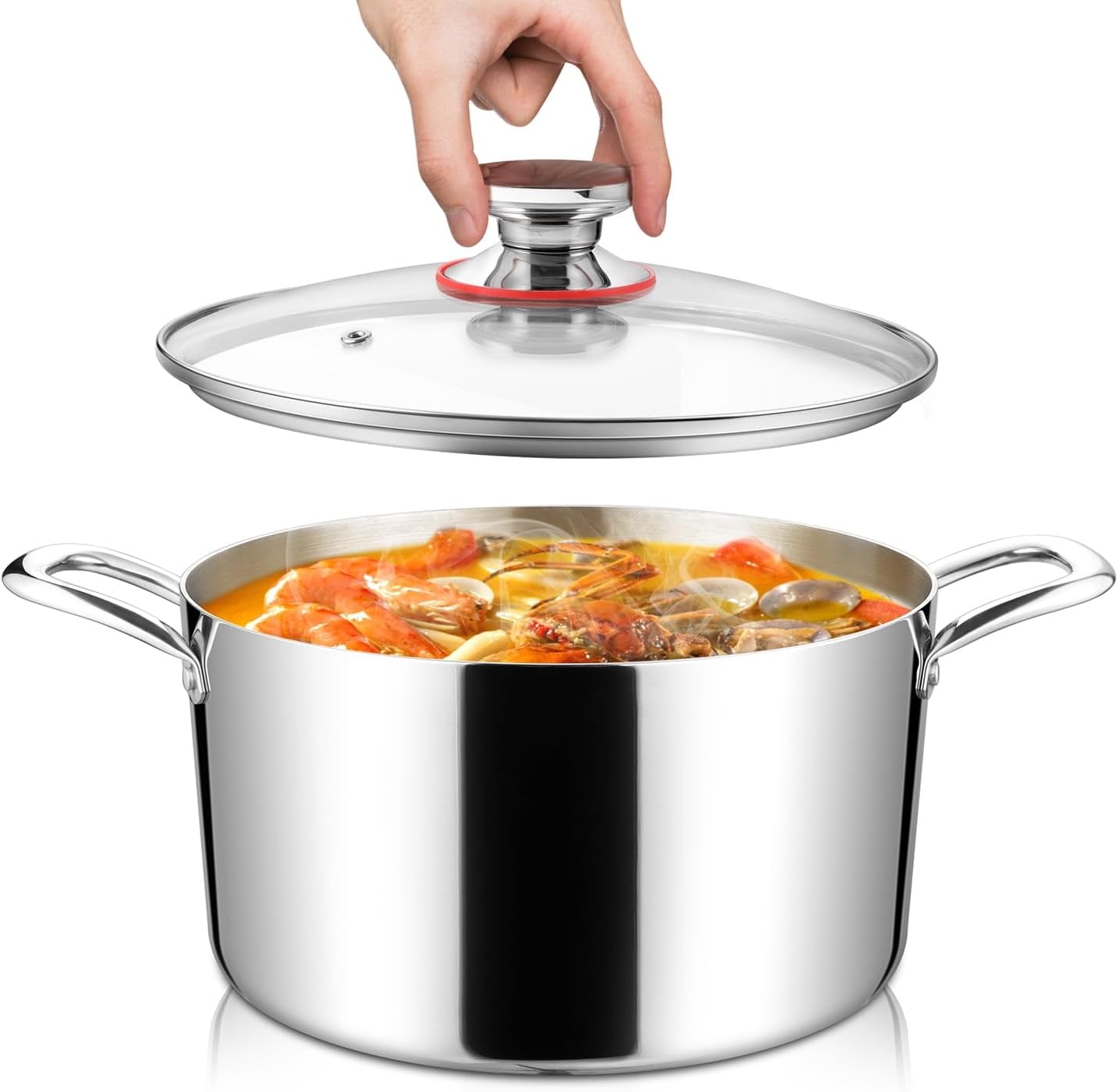 Xgxoz8 QT Stainless Steel Stock Pot with Glass Lid