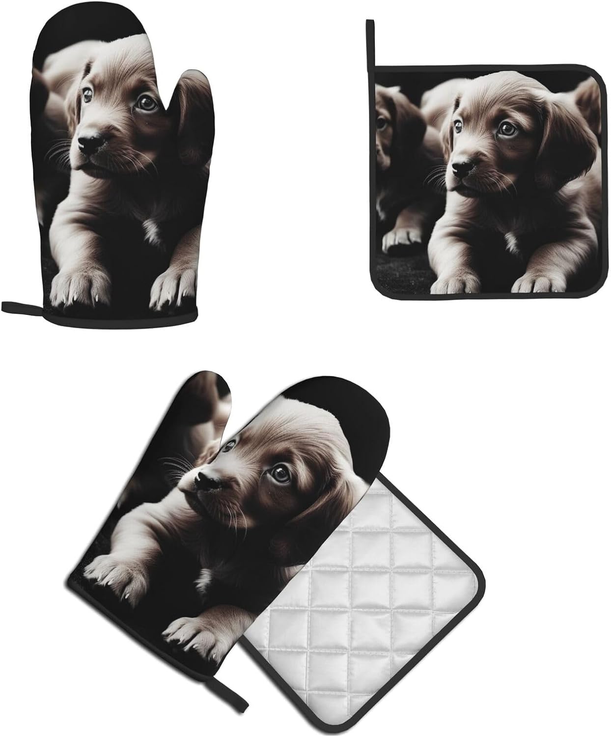 Quopvn Cute Puppies Oven Mitt Pot Holder Set Heat-Resistant Kitchen Pohutset