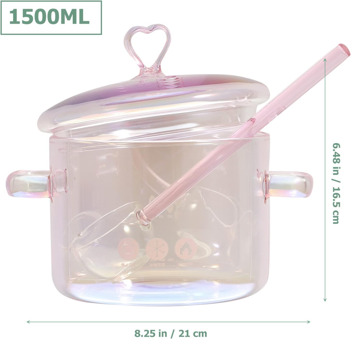 SHERCHPRY Glass Kettle1500ml Heart Design Soup Bowl Perfect for Pasta Ramen Cooking