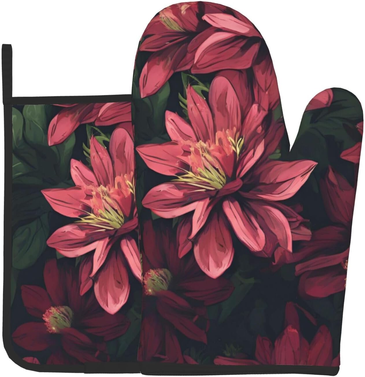 Triangle Flower-Printed Oven Mitts and Pot Holders 2pc Set