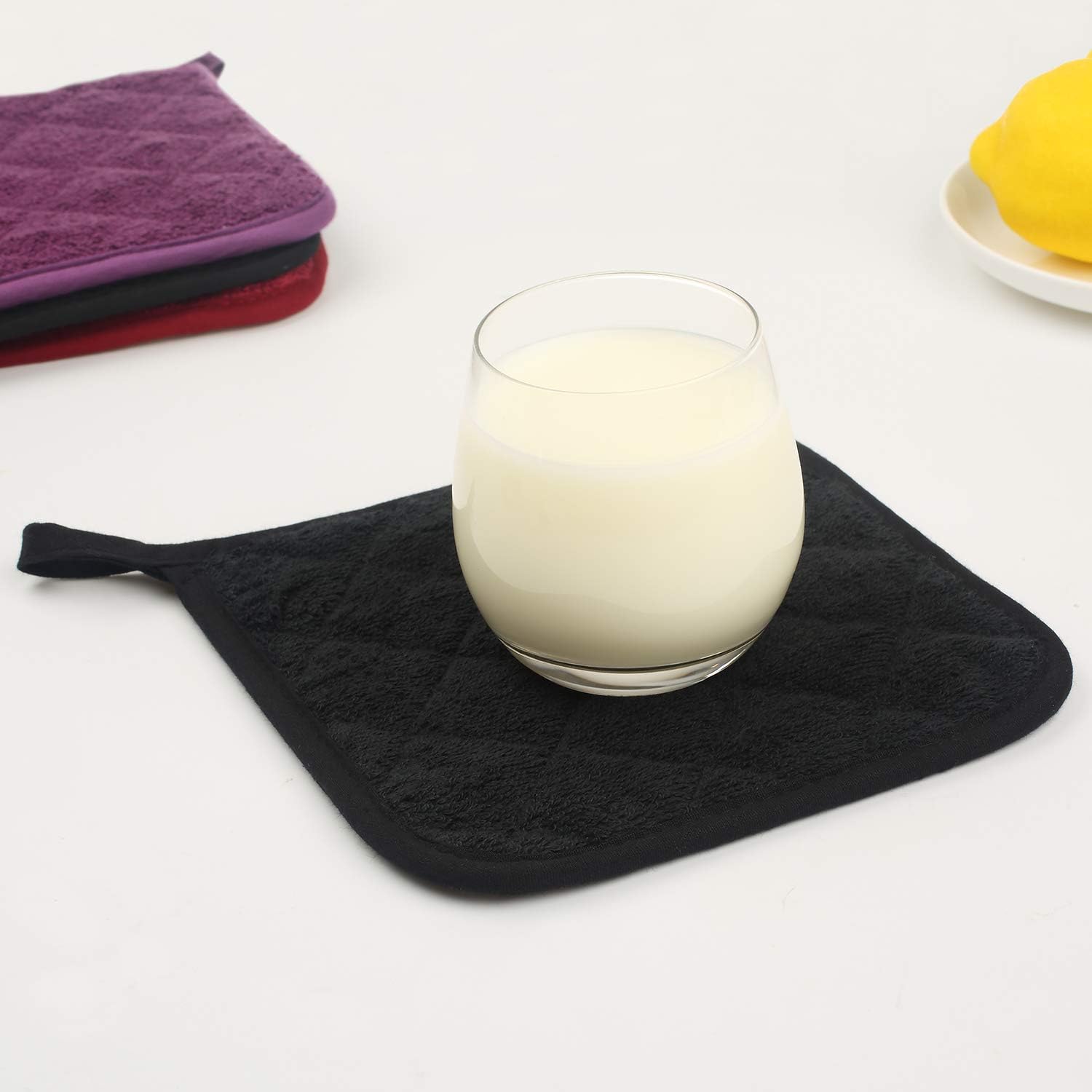 5 Black Cotton Potholders Heat Resistant