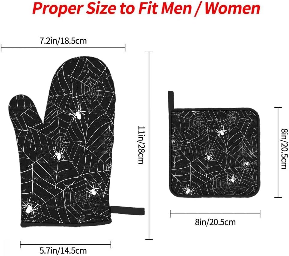 Mxocom Halloween Spiders Non-Slip Oven Mitts Pot Holders 3-Pack