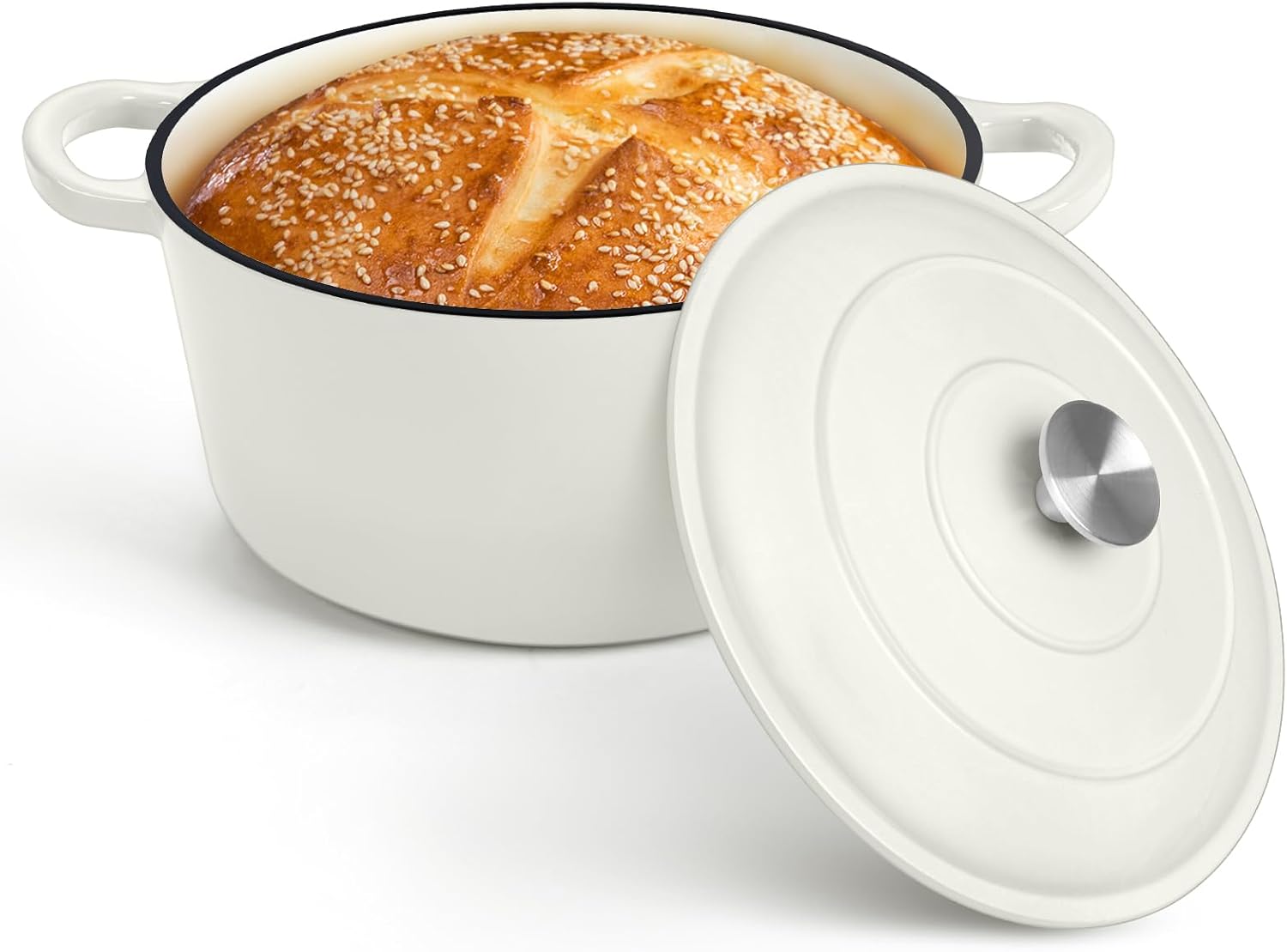 PP CHEF Kapex Dutch Oven Pot with Lid White Enameled 7QT