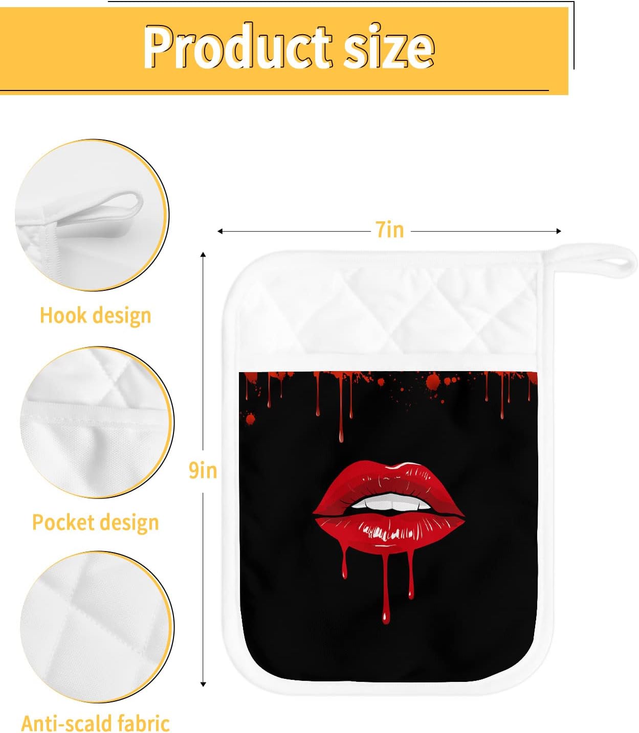 Halloween Lips Blood Pot Holders Set of 5 Heat-Resistant Kitchen Poches