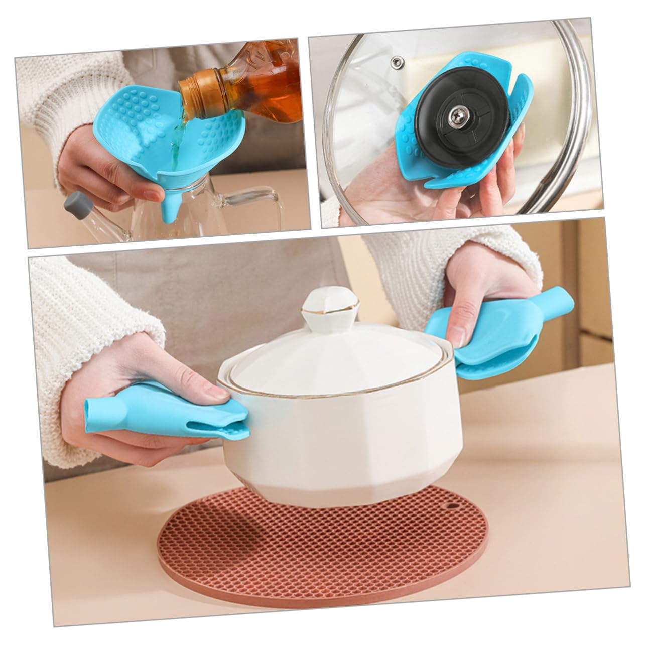 Adjustable Silicone Kitchen Gadget Heat Resistant Pot Opener Holder