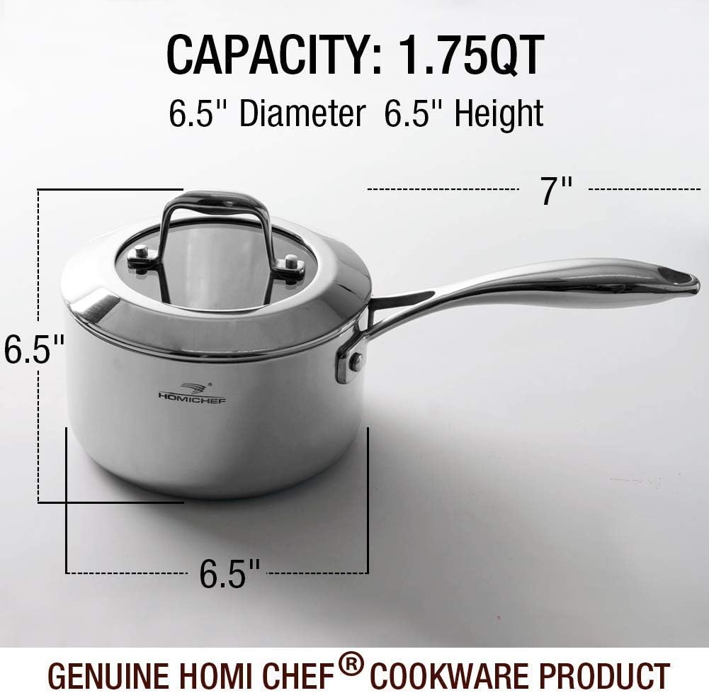 HOMICHEF Mirror-Polished Stainless Steel Saucepan