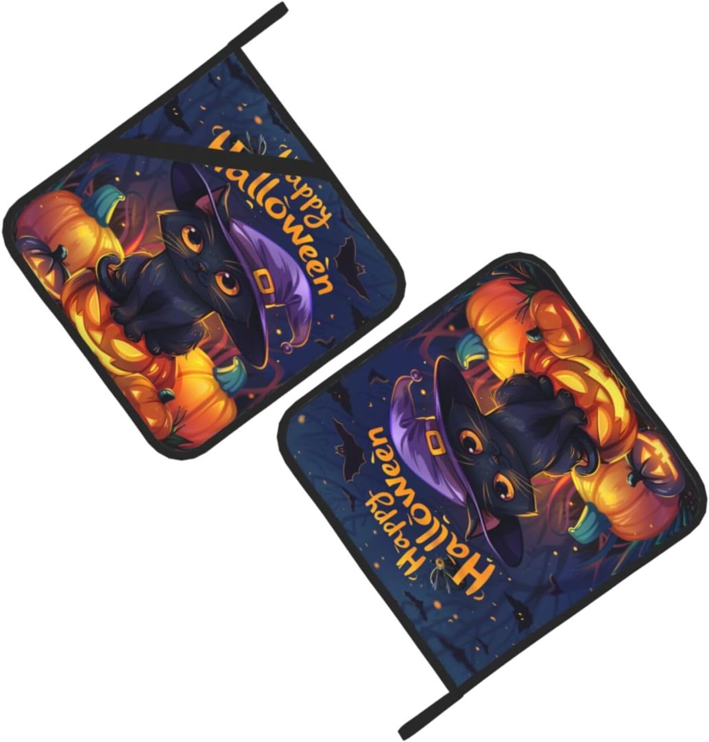 2-Piece Halloween Cat Potholders Heat-Resistant for Kitchen Clearance