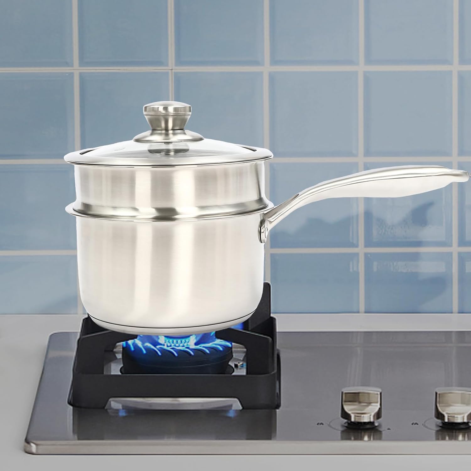 Stainless Steel Saucepan with Steamer for Cooking