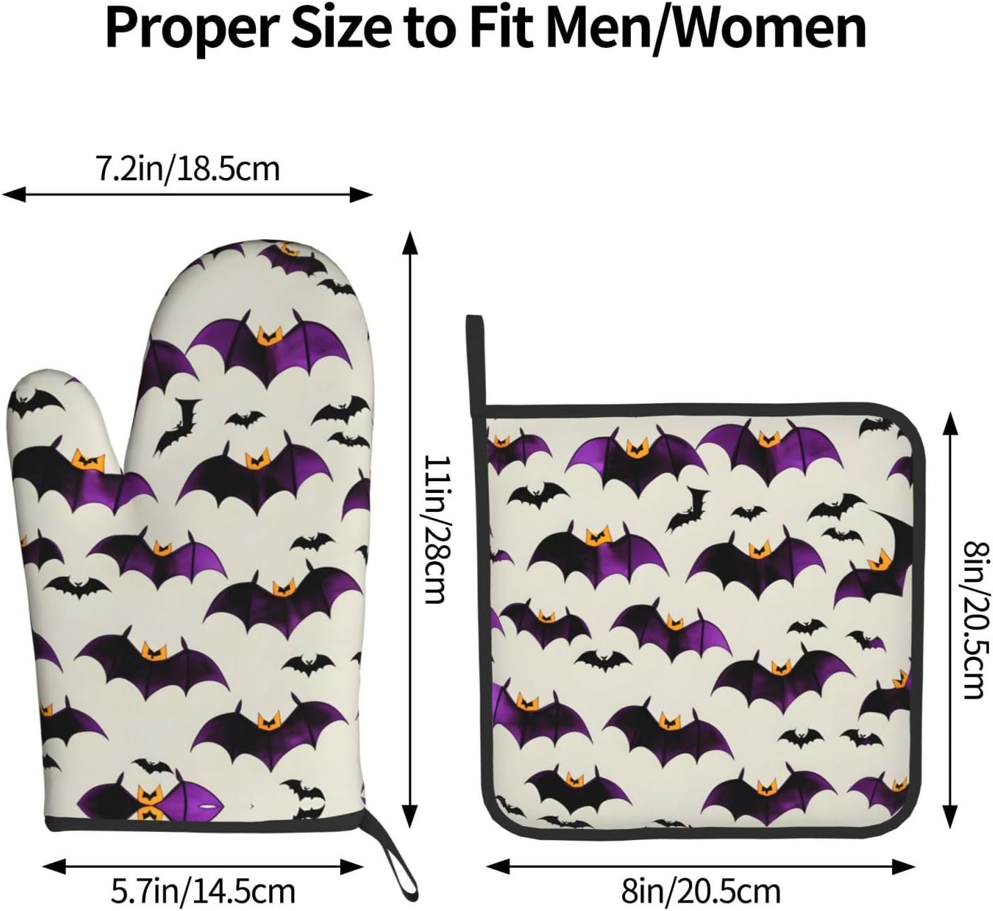 Flying Purple Bats Oven Mitts and Pot Holders - 2-Piece Heat-Resistant Set