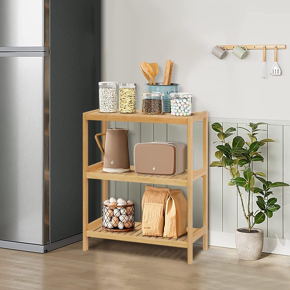 3-Tier Bamboo Freestanding Shelf Unit for Bathroom Kitchen Living Room Office
