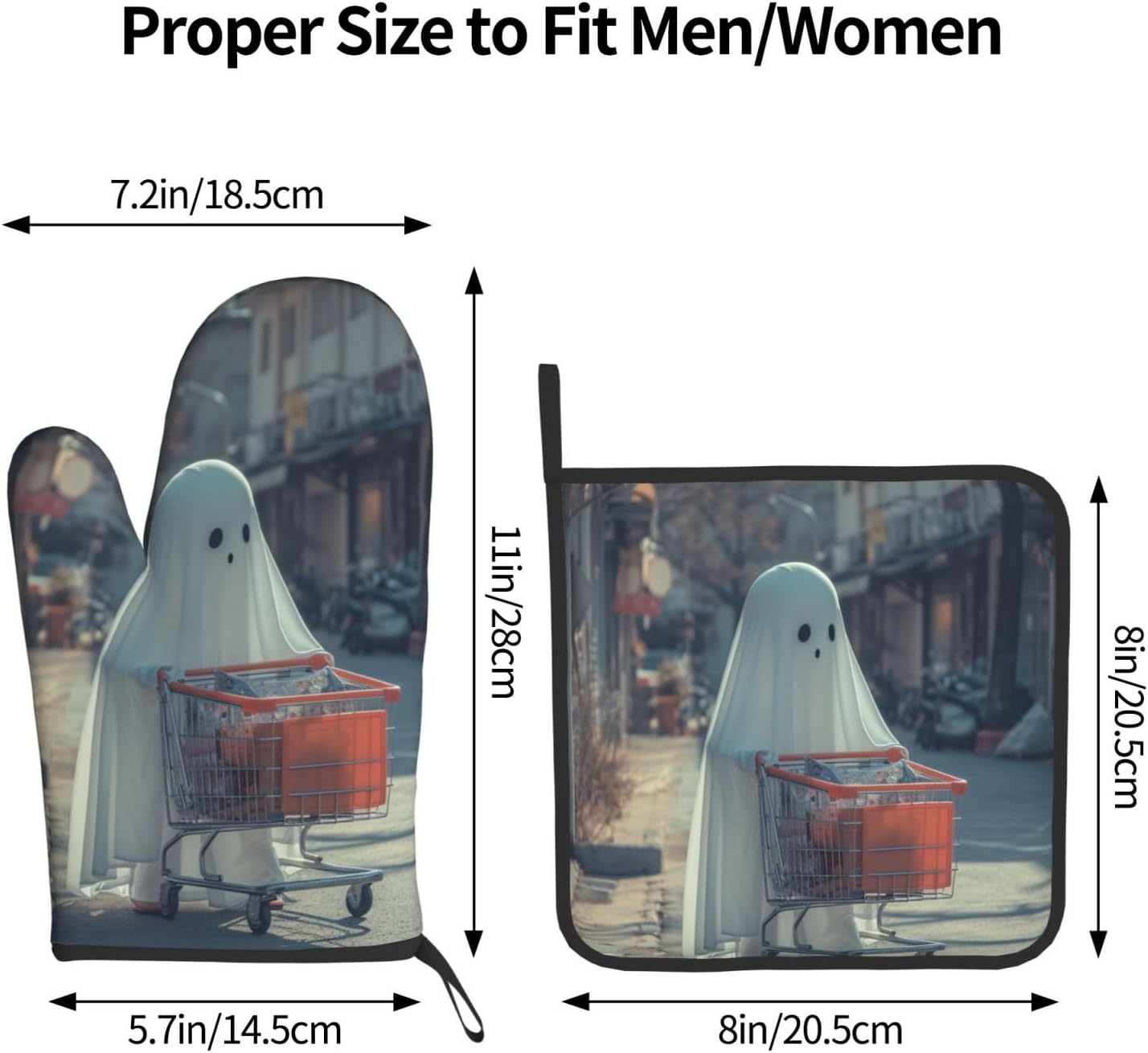 Funny Halloween Ghost Oven Mitts Heat-Resistant Pot Holder Decor