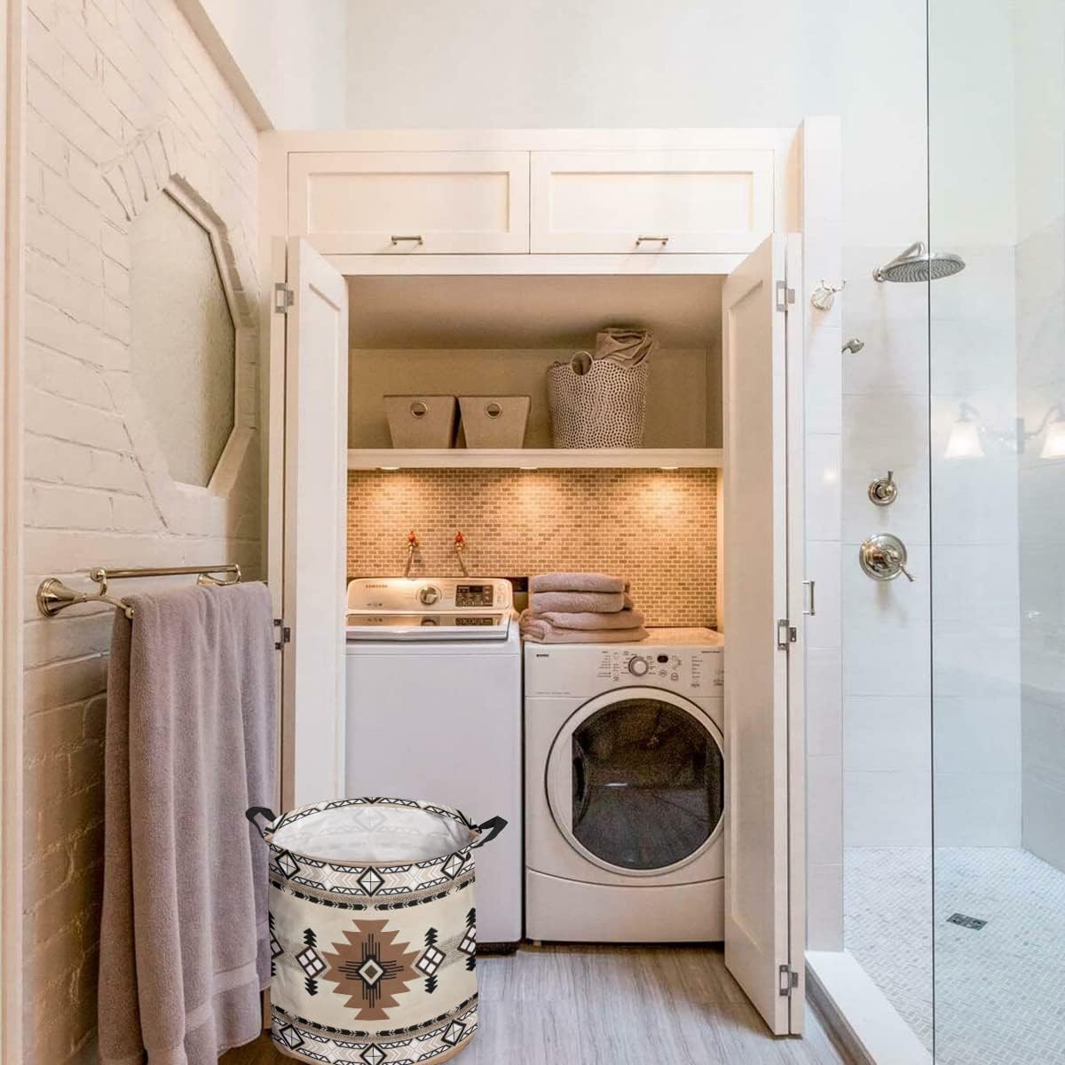 Collapsible Wash Basket Boho Western Design Waterproof Durable for Storage