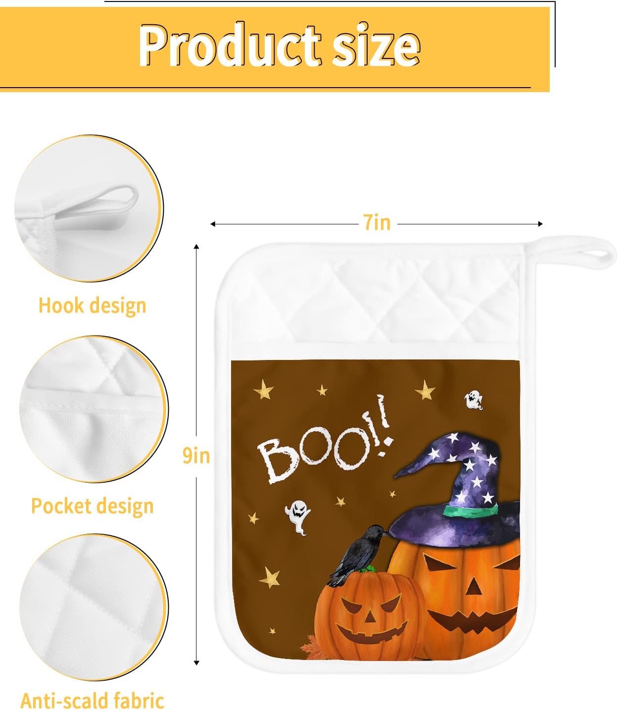 Cute Halloween Pumpkins 5PCS Pot Holders with Pockets and Hanging Loop