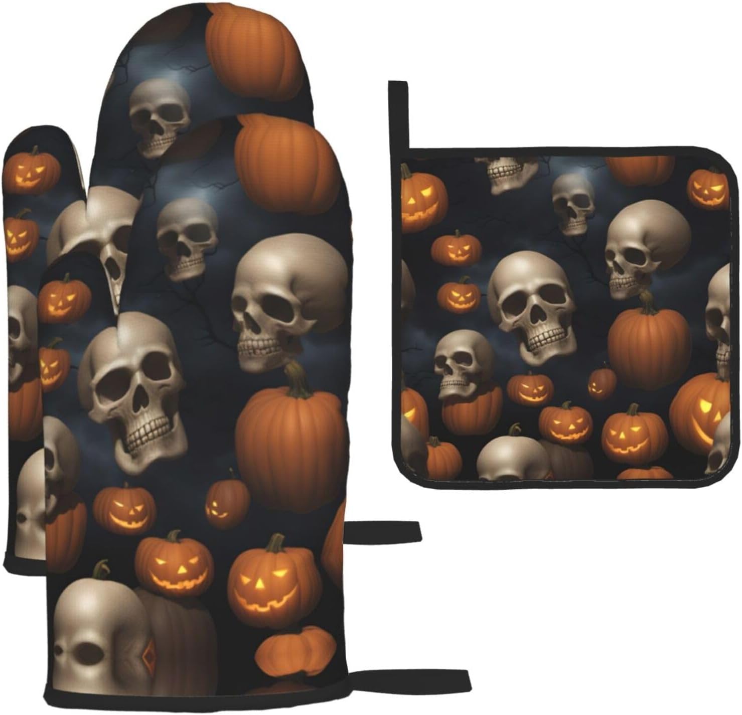 Scary Halloween Oven Mitts Set Heat-Resistant Pot Holders