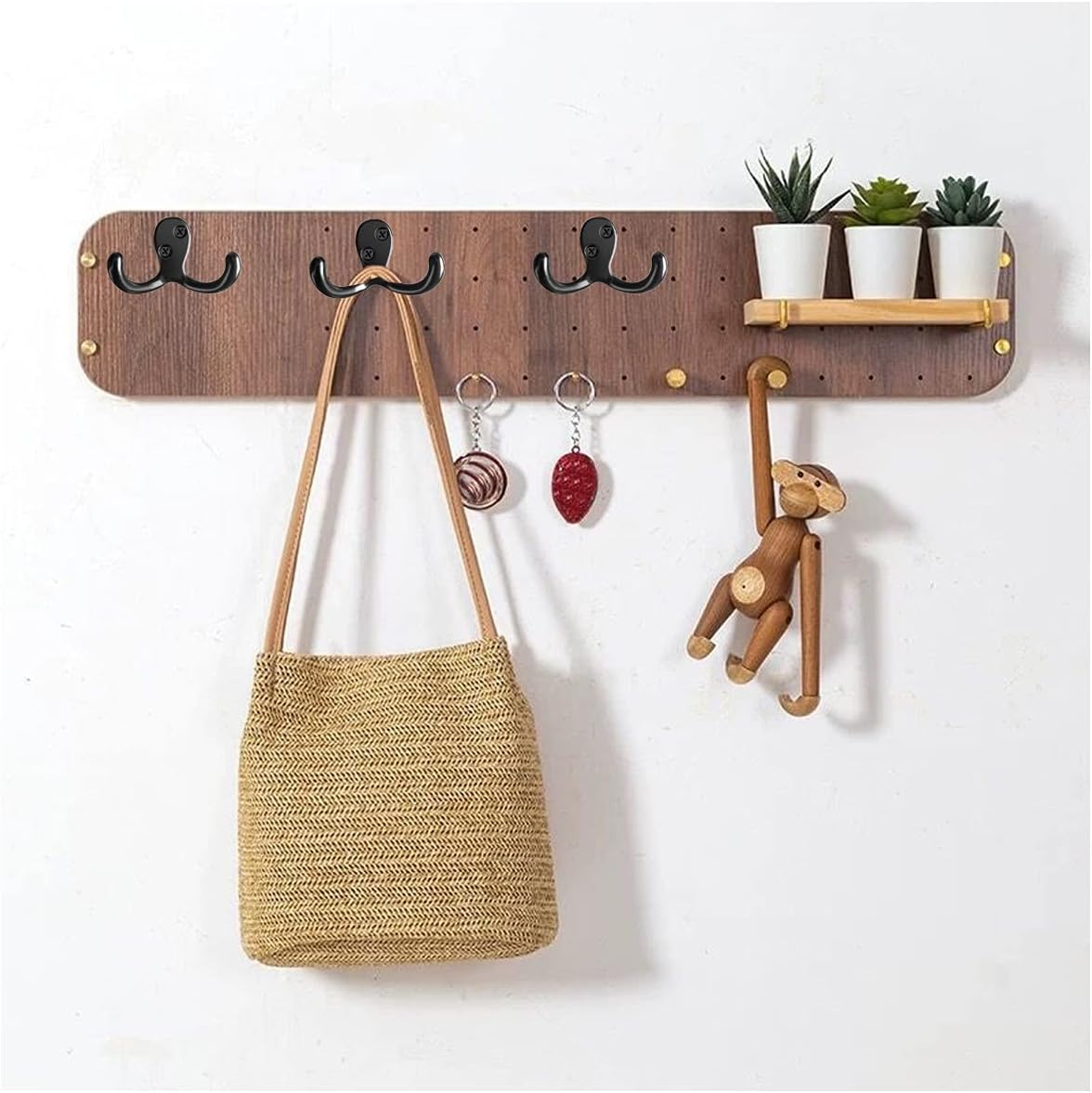 MsBongHeavy Duty Dual Coat Hooks Set for Key Hat Umbrella Black