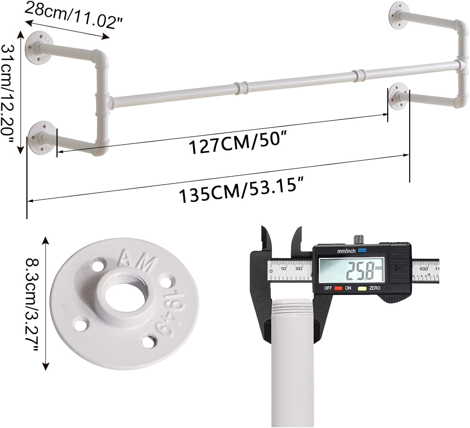 IBUYKE Space-Saving 2-Piece Wall-Mounted Clothing Rack