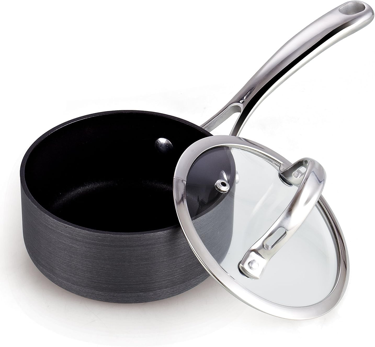 Pro-Grade 1-Quart Hard Anodized Saucepan with Glass Lid