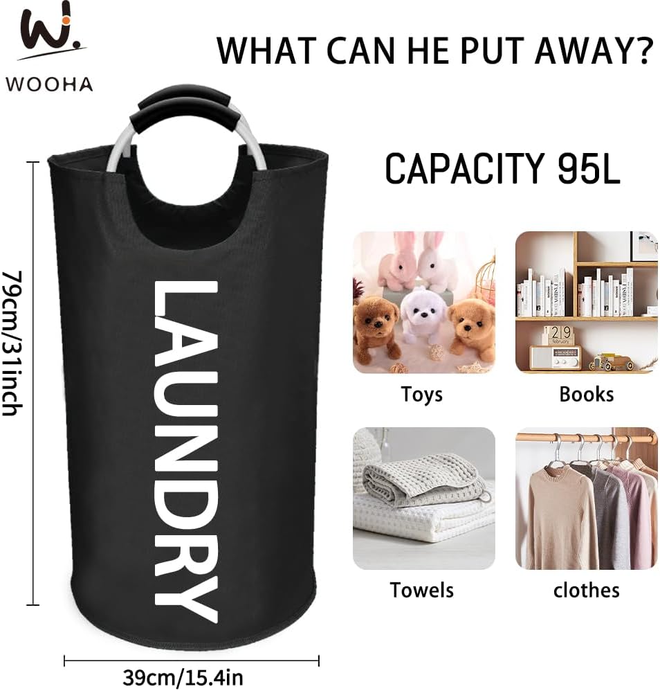 Largest Sturdy Aluminum AND Soft Fabric 95L Laundry Basket for Home Kitchen