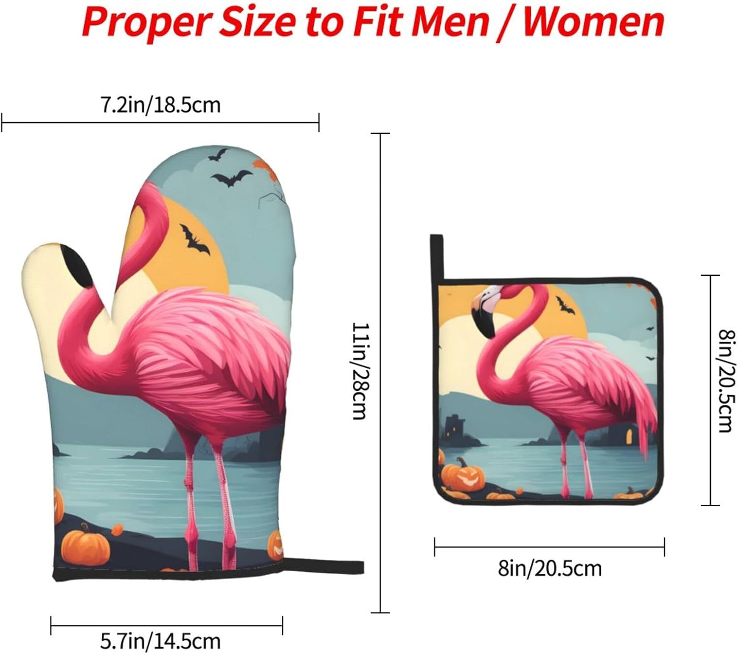Fairchild Halloween Oven Mitts Pot Holder Set Cartoon Flamingo Durable Waterproof