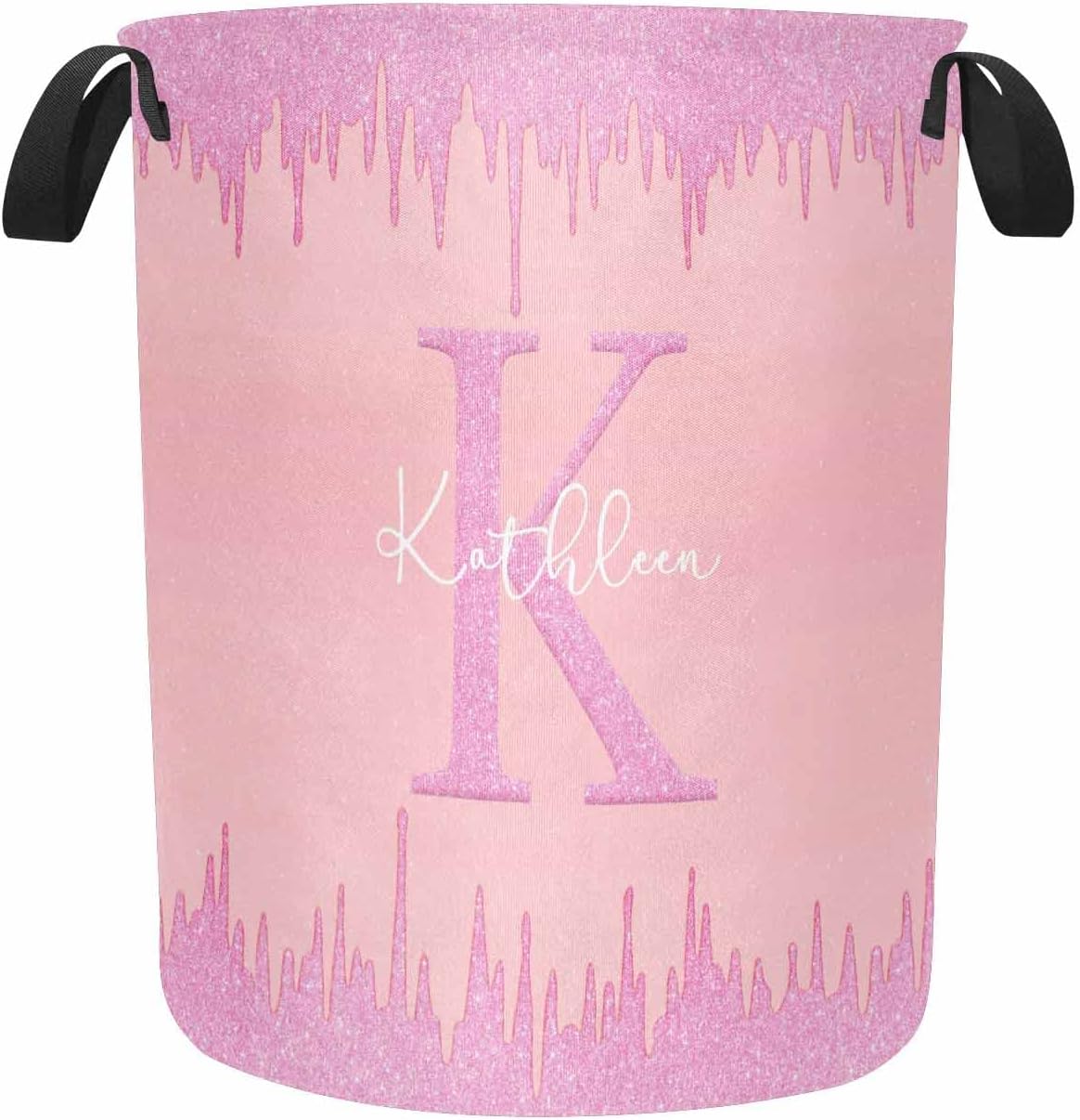 Personalized Pink Glitter Kids Laundry Bask