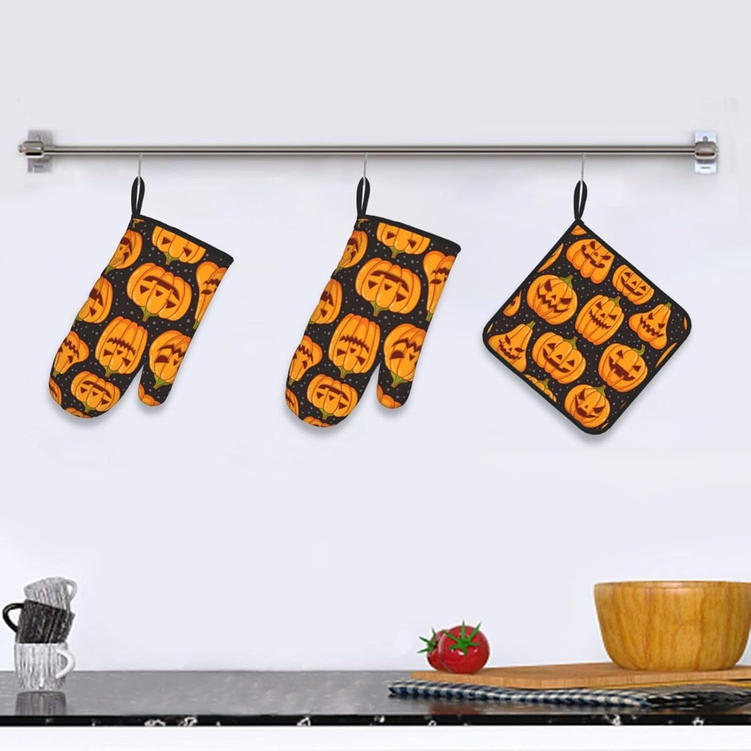 XULLZH Halloween Pumpkin Patterns Oven Mitts Set