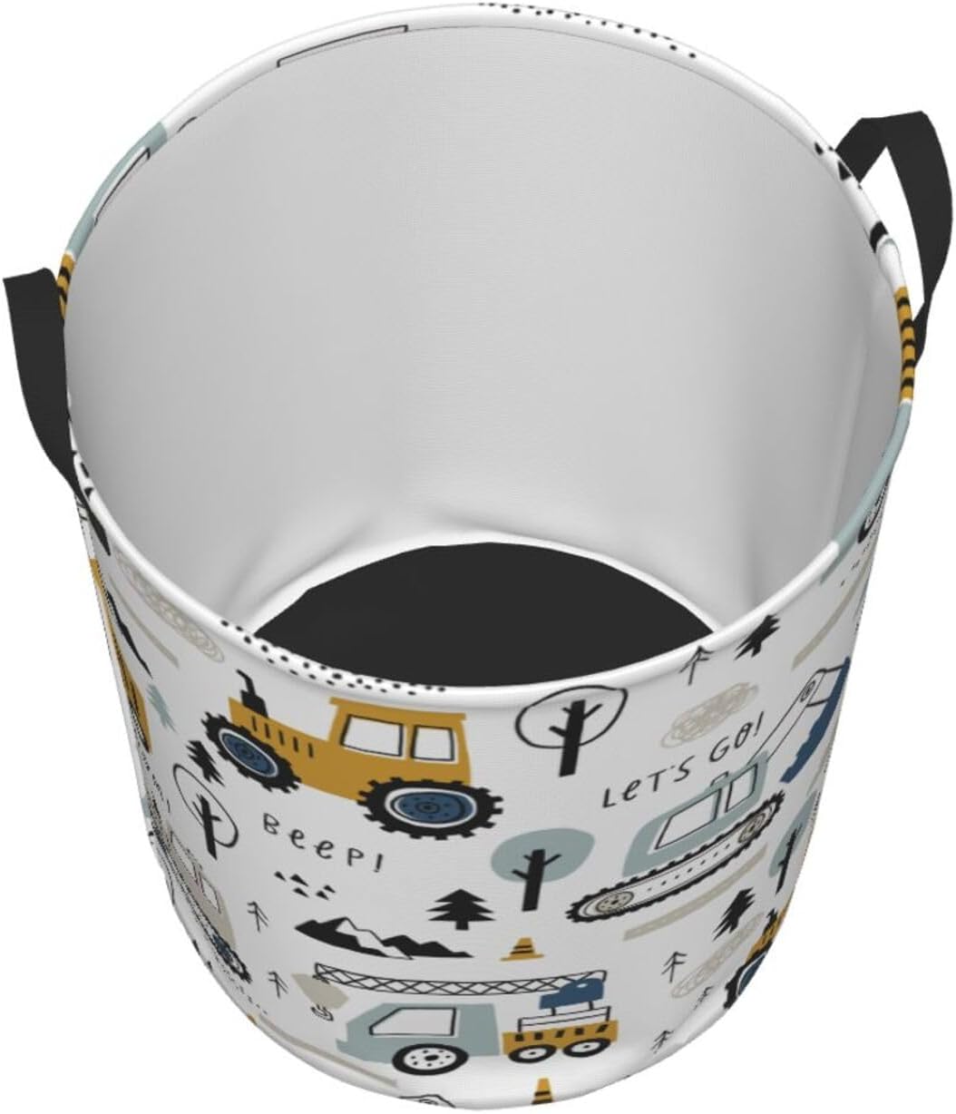 Cartoon Excavator Tractors Waterproof Collapsible Laundry Basket Gift