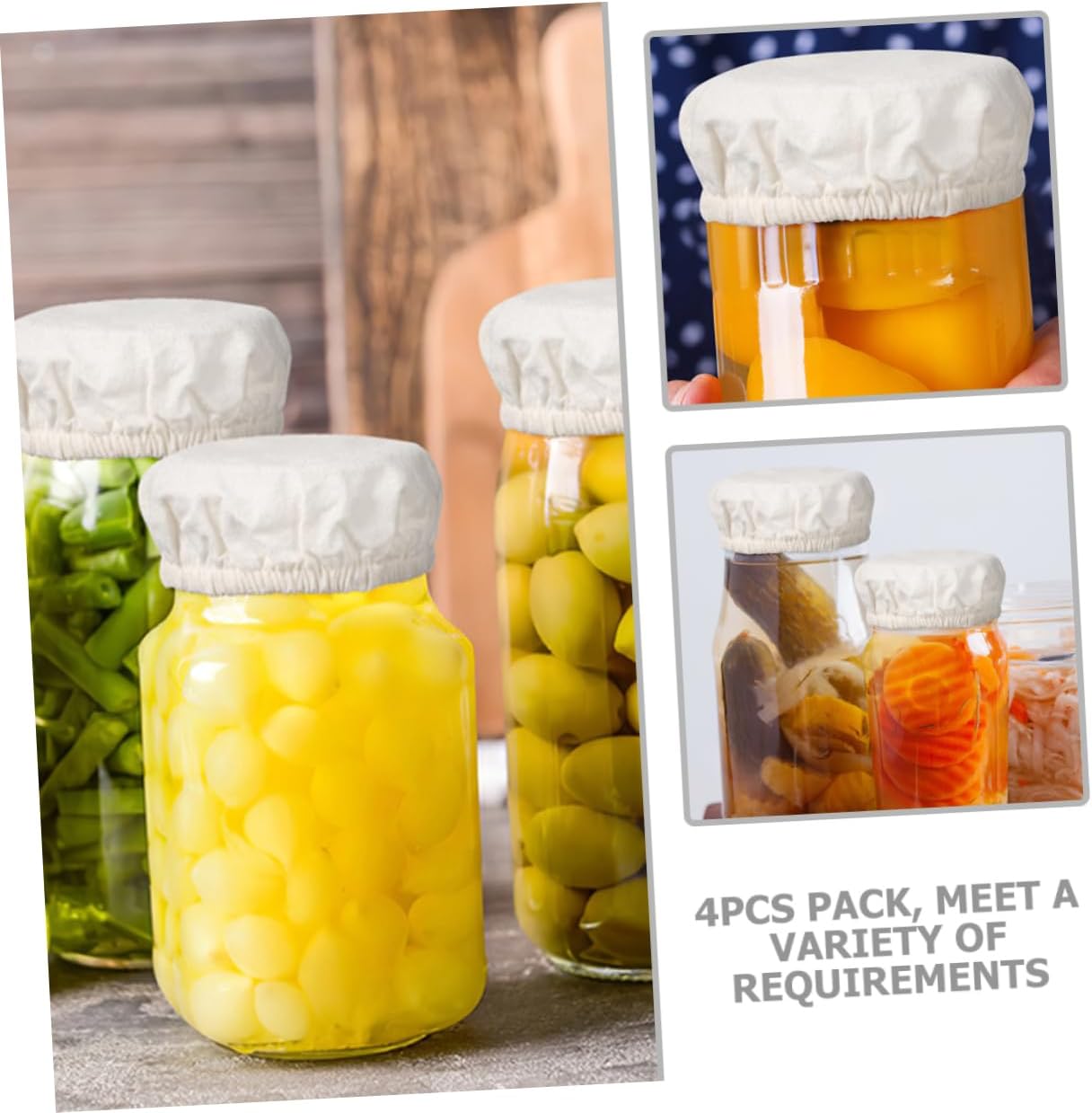 4pc Eco-Friendly Cotton Jar Lids Cook Serve Kitchen Essential